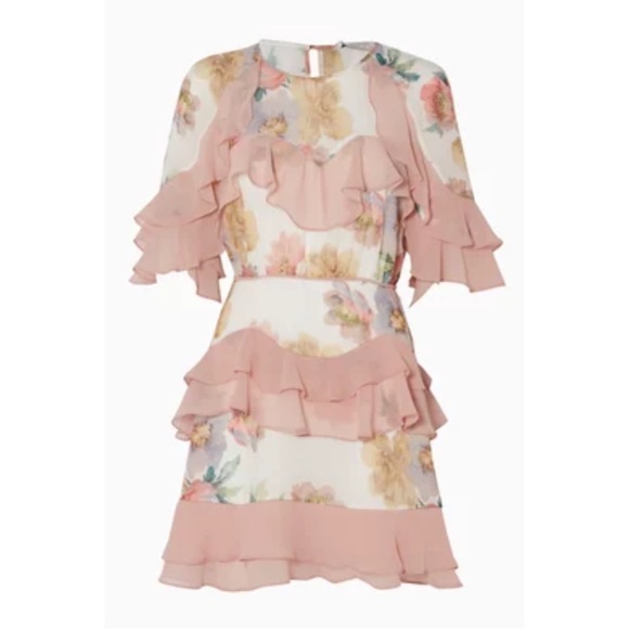 Talulah Darcy Floral Print Dress Short Sleeve Ruffled Tiered Mini Dress S - Picture 5 of 14